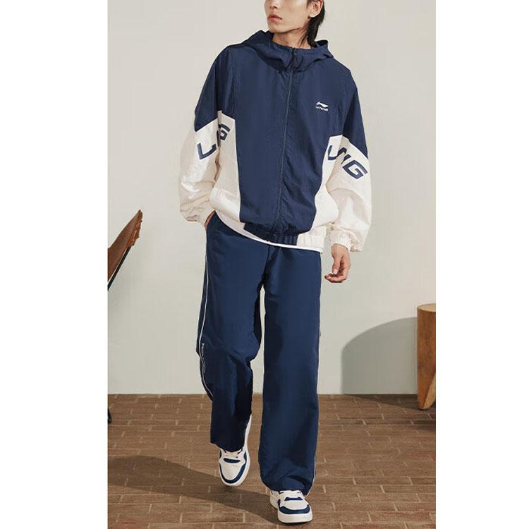 Li Ning Life Series Solid Color Straight Leg Reflective Knitted Sports Pants Men Bottoms Guangdong-Blue AYKT831-2