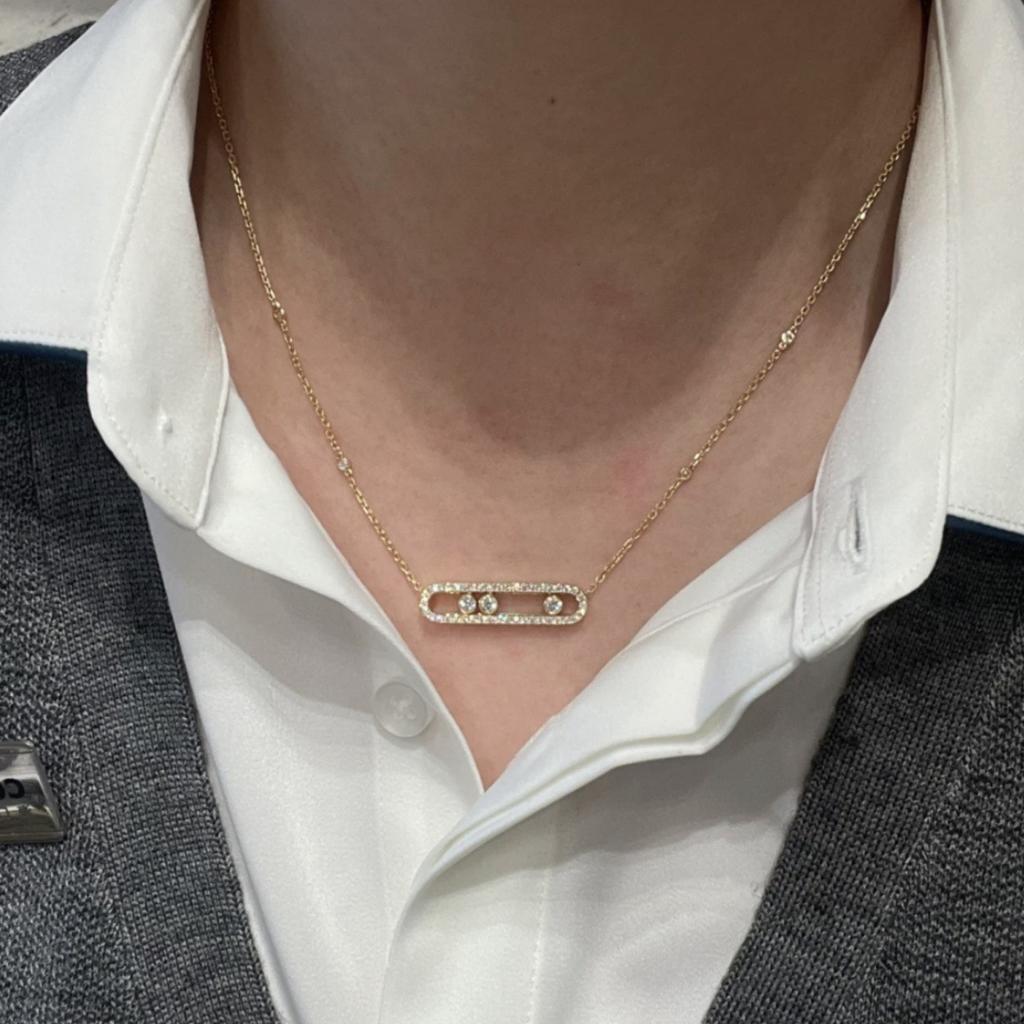 Time Has Come and Gone, Diamond-encrusted Three-diamond Necklace, Female Paperclip Removable 18k Niche High-end Clavicle Chain 2026