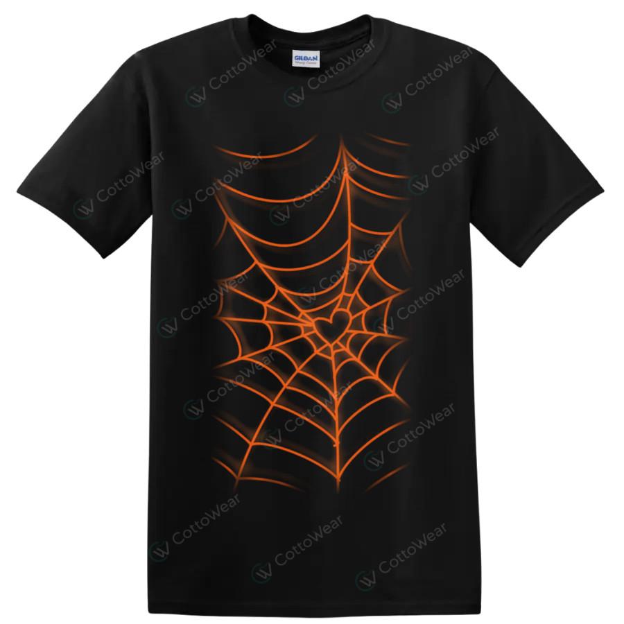 Halloween Spider Web T Shirt Orange Cobweb Gothic Hanging Web Design Tee Gift