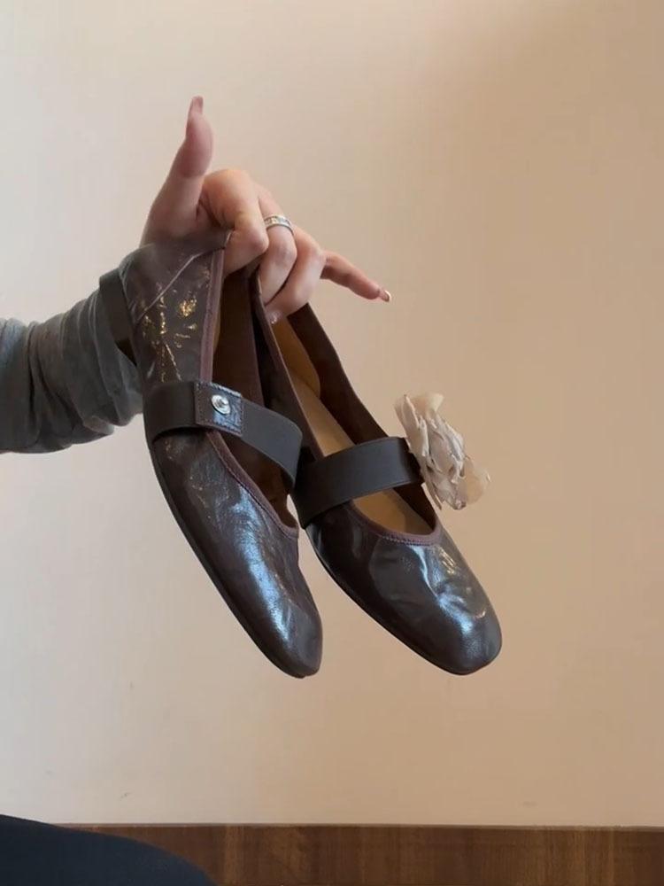 

Sheepskin version~ inner height increase 4cm flower Mary Jane shoes women s pure handmade DIY pure handmade removable casual single shoes 40