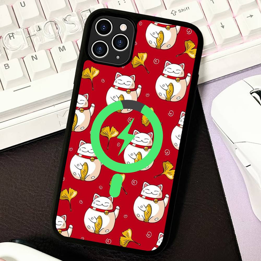 

Maneki Neko Lucky Money Cat For Magnetic Case For IPhone 17 16 14 13 12 11 15 Pro Max Plus Wireless Charge Phone Cover iPhone 14 plus