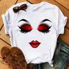 Maycaur Neues Niedliches Wimpern Rote Lippen Aufdruck Damen T-Shirt Sommer Freizeit Kurzarm O-Ausschnitt T-Shirt Mode Damen Oberteil