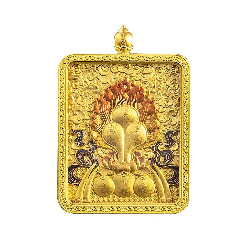 Authentic Gilded Brass Lotus Mani Double-Sided Glass Box with Eight Auspicious Symbols