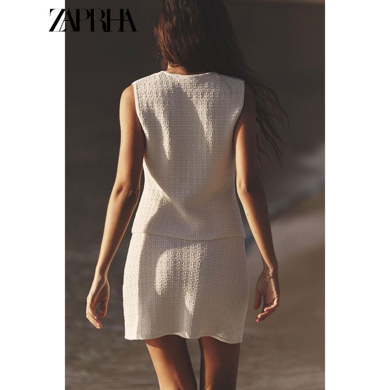 Zaprha 2025 Summer New Fashion Temperament Versatile Knitted Texture Mini Half-Length Short Dress 4192058