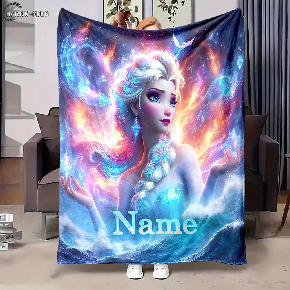 Custom Name Disney Frozen Princess Elsa Printed Blanket Multi-Size Suitable for Sofa, Bed,Travel,Camping,Sofa,Chair and Bed Gift