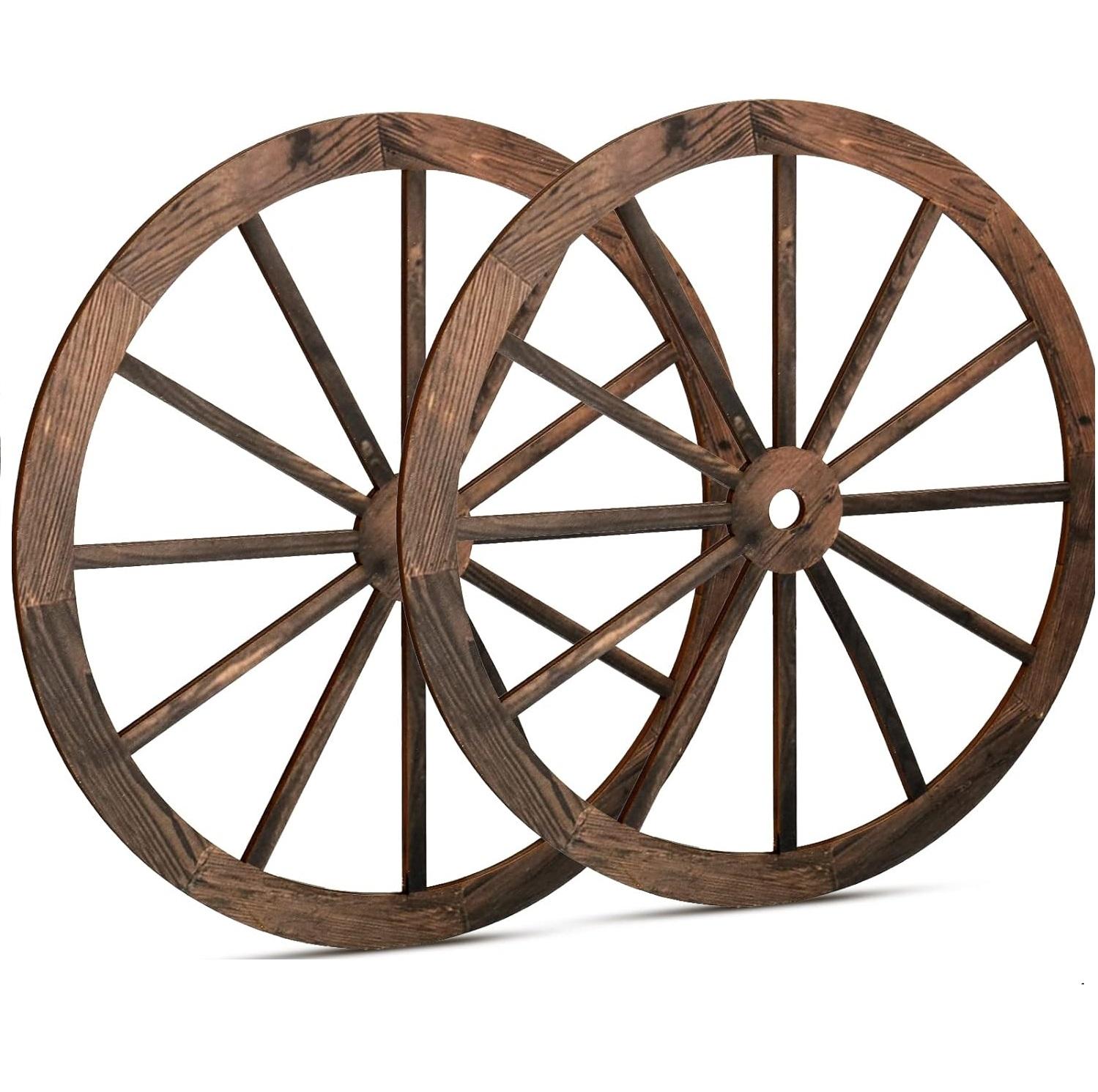 

2 Pcs Wagon Wheel Decor Wooden Western Cowboy Party Decorations Vintage Rustic Wagon Wheel Wood Cartwheel Decor for Bar Garage