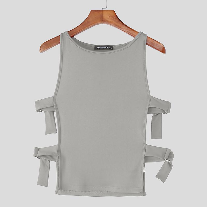 INCERUN Men Sleeveless Side Cutout Stretch Fitted Tank Tops