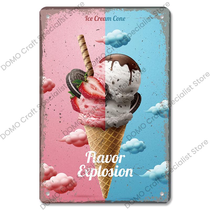 Summer Dessert Poster Vintage Metal Sign Ice Cream Cone Charlotte Metal Tin Plate Wall Decor for Cafe Shop Kitchen Living Room