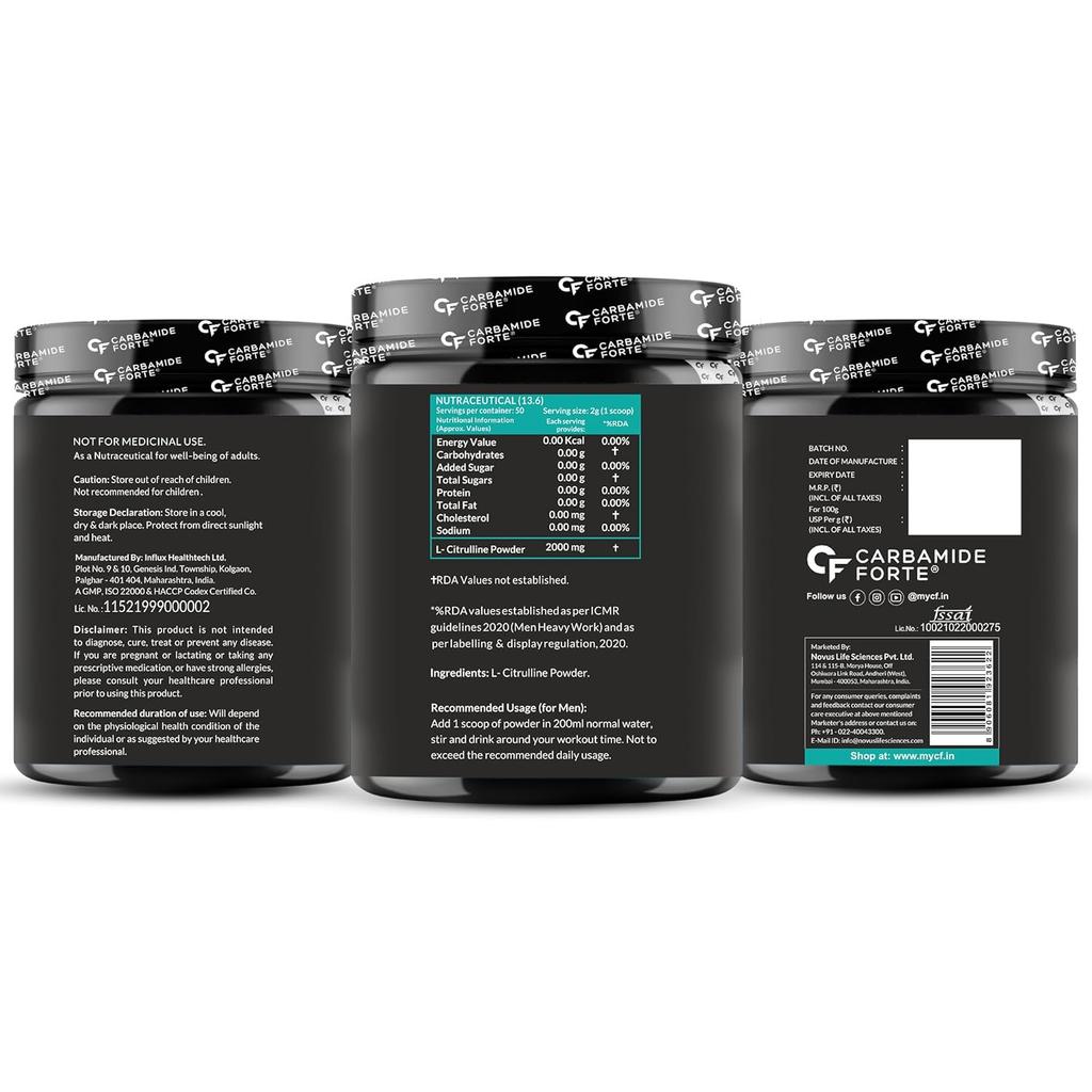 Carbamide Forte L Citrulin Prášek 2000 mg Předtréninkový doplněk Bez příchuti 100 g 50 porcí Svalová pumpa Vytrvalost