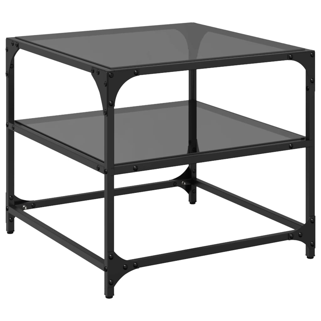  Coffee Table with Black Glass Top, 50x50x45 Cm, Steel