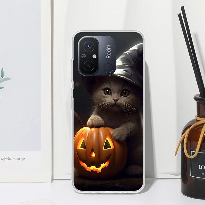 Black Kitten Halloween Pumpkin Phone Case For Xiaomi Redmi 12C 12 10C 10A 10 9C 9A 9T 9 8A 8 7A 7 6A 6 Pro K70 K40 K20 Fundas Ba