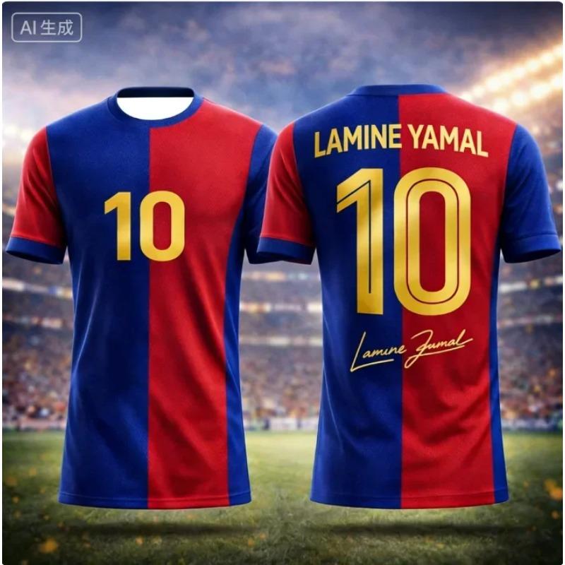 2026 Neues Lamine Yamal 3D-gedrucktes Fußball-Fan-Trikot Sport-T-Shirt Atmungsaktiv Schnelltrocknend für Sommer Outdoor XXS red