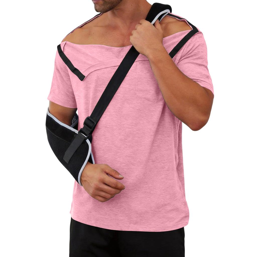Camiseta de Recuperación Post-Cirugía para Hombres Cierre Completo de Broches Manga Corta Diseño Desgarrable Ropa Adaptable para Cuidado Médico
