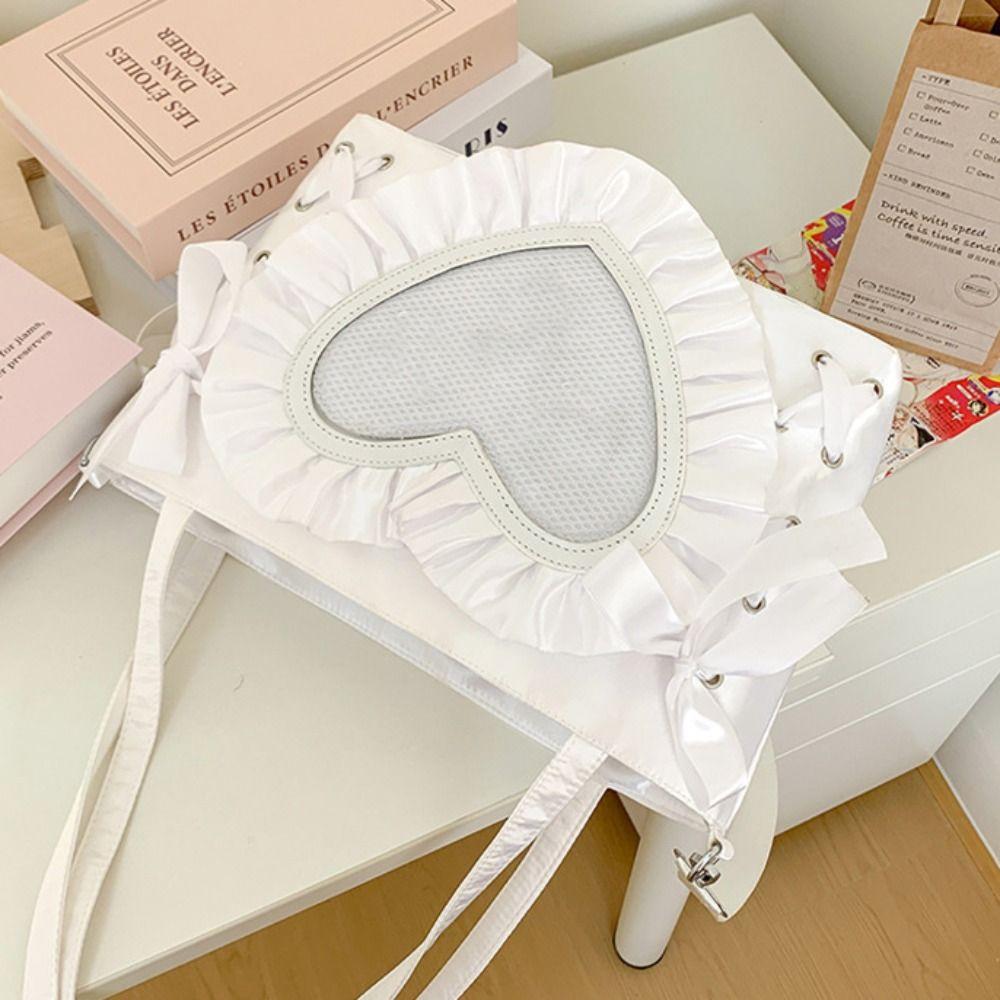 Lace-up PVC Transparent Shoulder Bag PU Bow Handbag Casual Heart Itabag  Fans Supplies