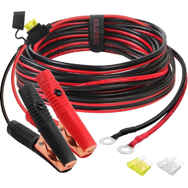 CUZEC 14FT/4.27M 14 AWG Extension Cord Eyelet Terminal With Battery Clamp 12V/ 24V Battery Clip-On For High-Power Inverter And More (13.1FT LONG)