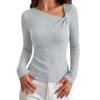 Women's Ribbed Long Sleeve Top Asymmetric Neckline Slim Fit Stretchy Knitwear Casual Pullover Shirt