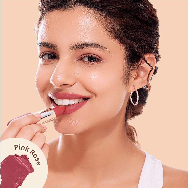 Mamaearth Creamy Matte Long Stay Lipstick 4.2g Pink Rose 8-Hour Hydrating Color Payoff