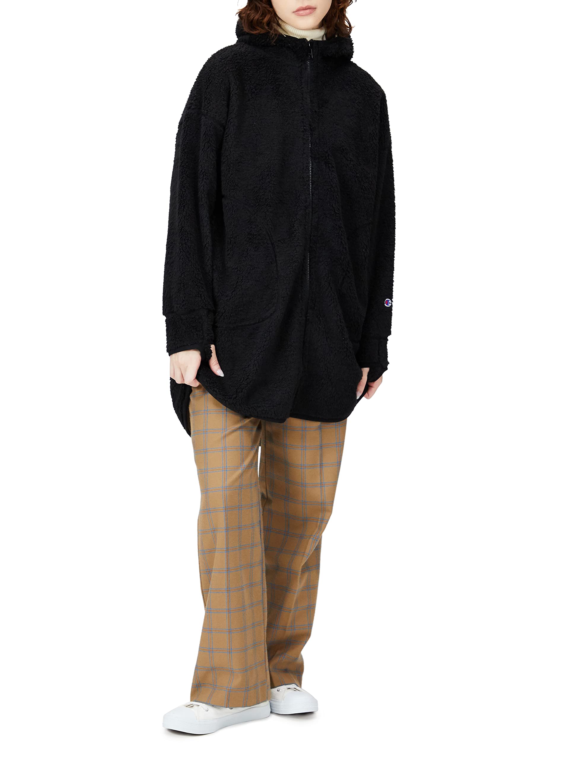 

Hooded Long Script Zip Hooded Jacket Black x Beige L [Champion] Jacket, Sleeve, Stretch, Thermal, Windproof, Logo, CW-WS604 Women s