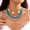 Bohemian Handmade Braided Beaded Seashell Starfish Pendant Clavicle Chain Necklace Women Beach Vacation Jewelry Accessories