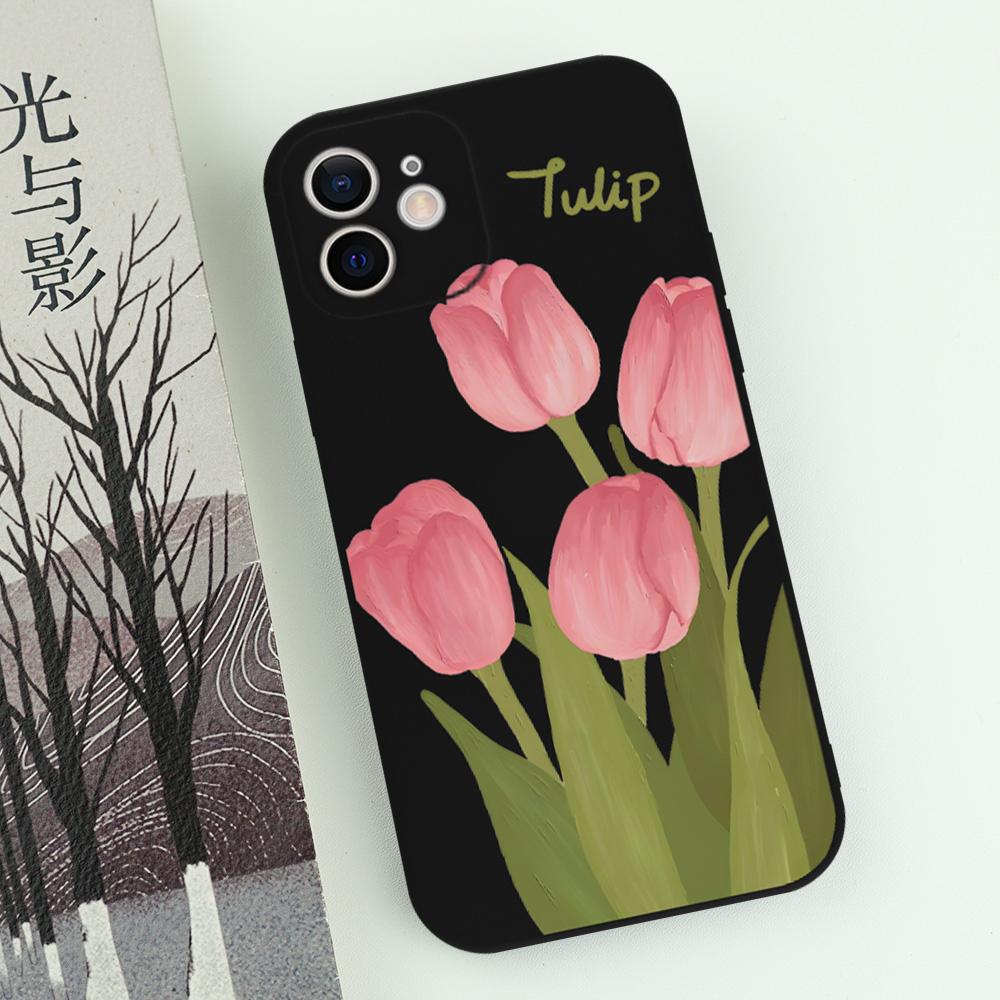 Elegant Tulip Flower Phone Case For iPhone 16 15 14 13 12 11 Pro Max Mini X XS SE4 7 8 Plus 16E Shockproof Silicone Soft Cover