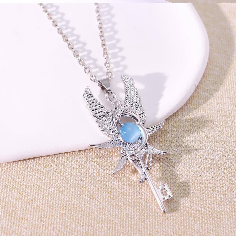 Retro European Moonlight Gem Angel Wings Pendant Necklace - Trendy Unisex Jewelry