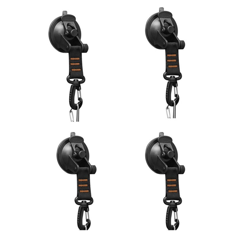 ABWR-4 PCS Heavy Duty Suction Cup 360° Rotating Camping Suction Hooks With D Ring For Awning-Orange