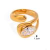 Stainless Steel Water Drop Shaped Large Zircon Rings 18K Gold Plated Opening Ring Women Waterproof Statement Jewelry
