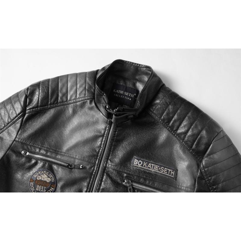 Fashion Casual Men's Leather Jacket Pu Leather Jacket European American Biker Clothing Fleece-lined Jacket