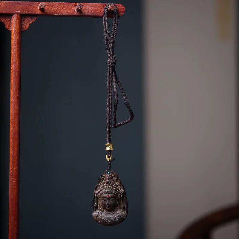 Buddhist Amulet Guanyin Pendant Necklace Agarwood Feng Shui Auspicious Collar Good Luck Meditation Jewelry