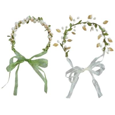 Flower Girl Pearl/ Leaf Hairband Eye Catching Ethnic Style Headband for Wedding