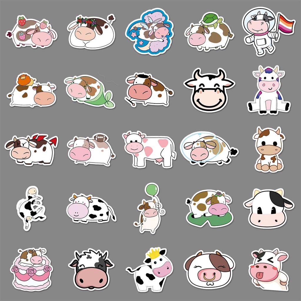 50 Cartoon Cow Stickers for Laptops, Suitcases, Guitars, Helmets, Cars