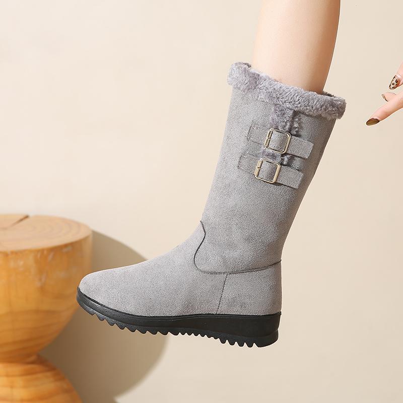 43Plus Size Fleece-Lined Boots Winter Warm Boots Thick Sole Thickened Flat High Tube Mom Shoes