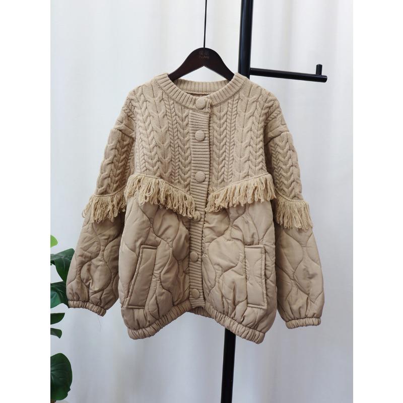 Tassel Design Sense Splicing Knitted Cardigan Women's Autumn and Winter New Loose Lazy Wind Sweater Jacket