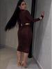 Herbst 2025 V-Ausschnitt Langarm Modisches Taillenbetonendes Damenkleid