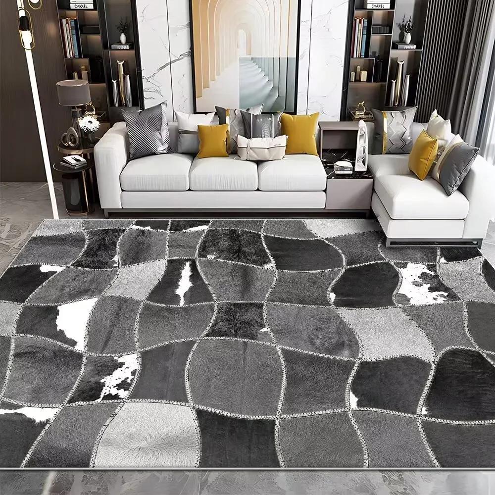 Modern Imitation Cowhide Luxury Living Room Carpet Sofa Area Rugs Bedroom Large Decorative Rug Washable Porch Anti-Slip Mat