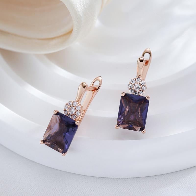 Cercei cu flori de cristal de zirconiu pătrați, placați cu aur, bijuterii de nuntă elegante pentru femei