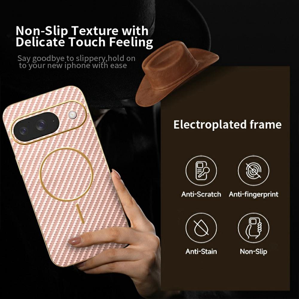 For Google Pixel 9 Phone Case Carbon Fiber Textured Electroplated TPU Back Cover