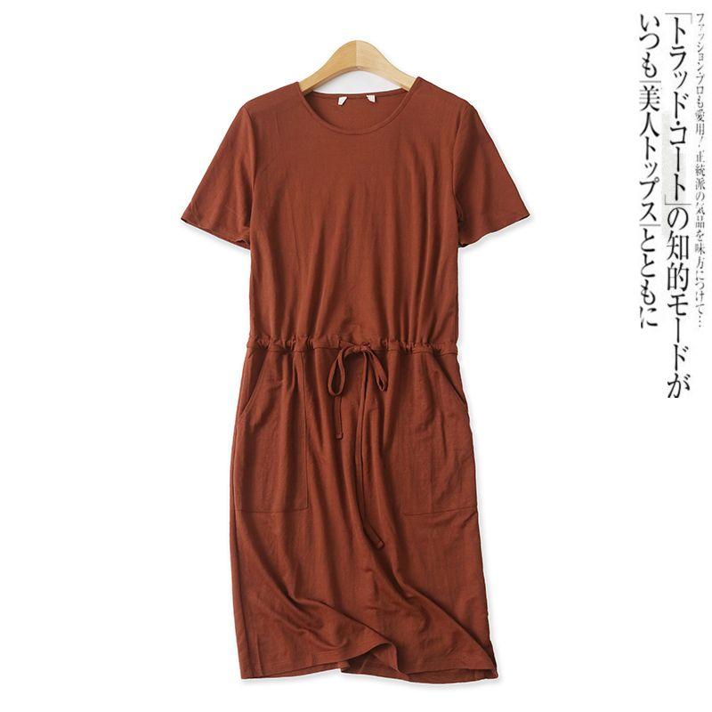 

Women s Clothing Export Casual All-Matching round Neck Short Sleeve Dress Rust red S