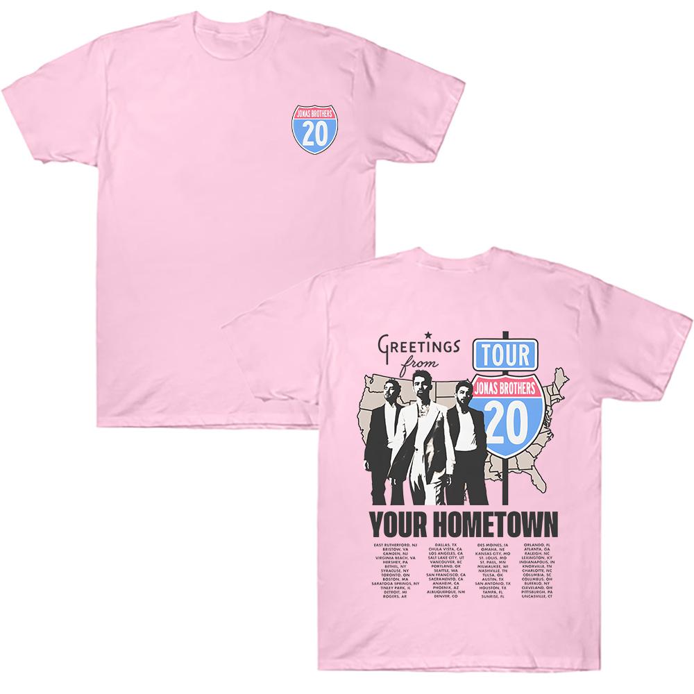 Jonas Brothers Greeting's From Your Hometown Route 20 Tour Tee Vintage Band T-Shirt Harajuku Streetwear Unisex Summer Cotton Top