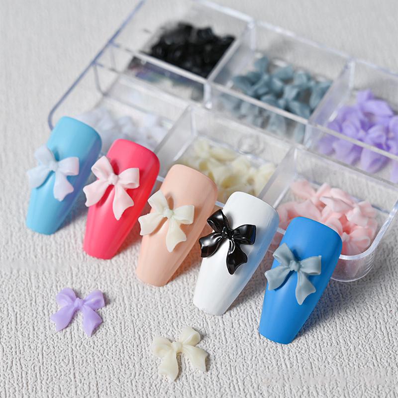 30Pcs/1Box White Ribbon Resin Bowknot Nail Charm Parts 3D Ribbon Nail Art Decoration Accessories Diy Manicure Design