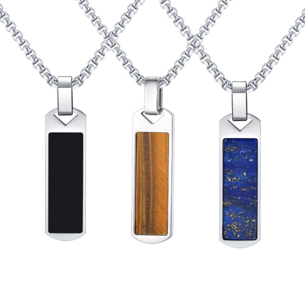 Casual Lapis Lazuli Pendant Trendy Stainless Steel Necklace Fashion Tiger Eye Stone Necklace  Men