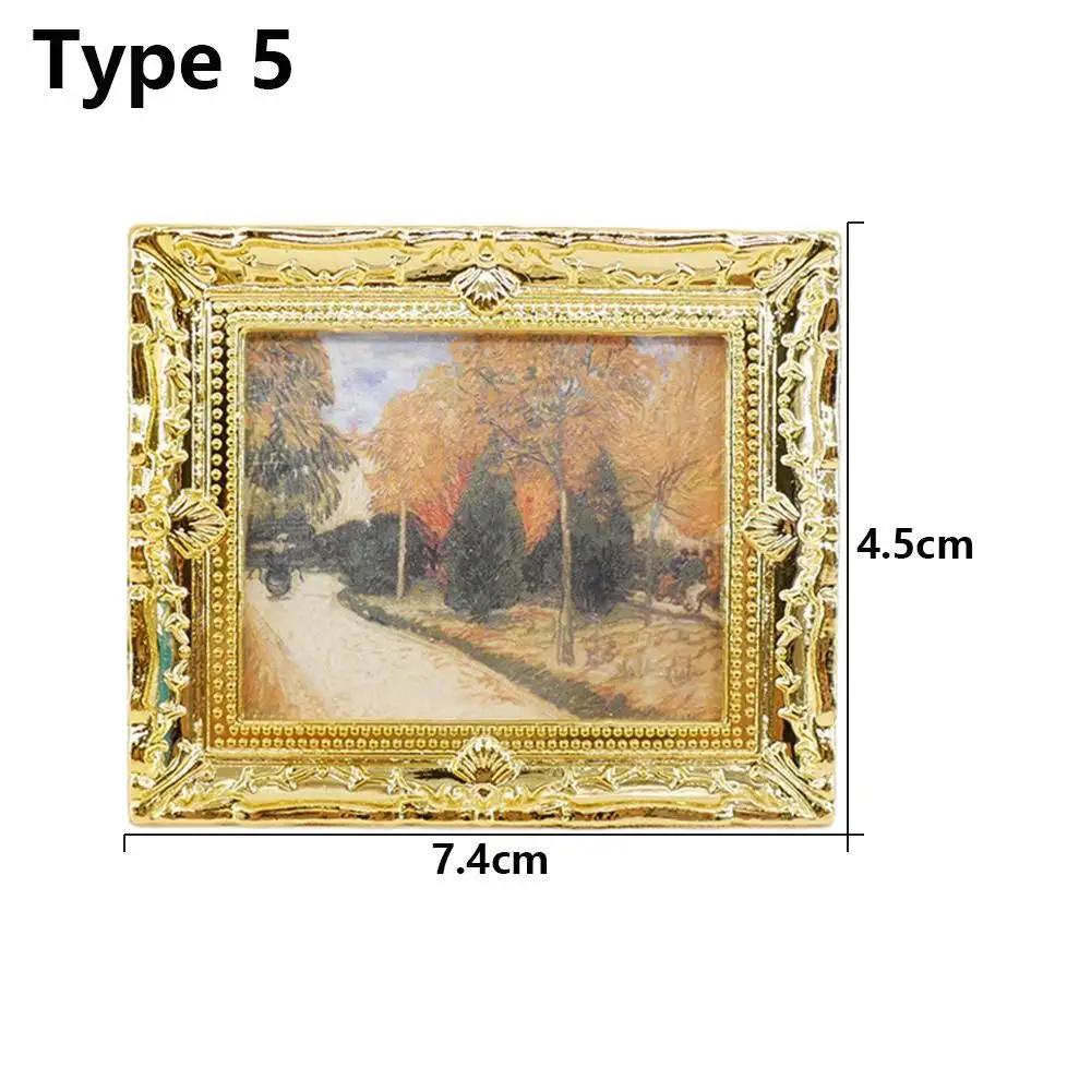 1:12 Scale Dollhouse Miniature Oil Painting Vintage Character Landscape Picture Mini Photo Frame Dollhouse Wall Mural Ornaments