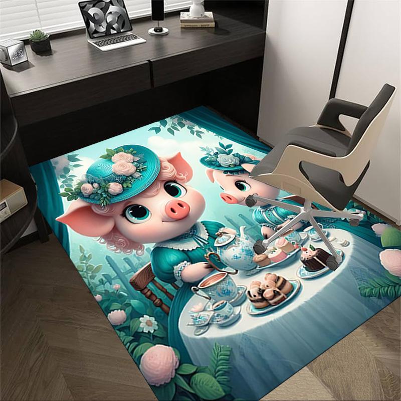 

1PC Tea Party Pig Extra Large Non-Slip Floor carpet, Office, family, bedroom, Studio - Large Area Rug Indoor Rugs, Vibrant Colors-W279 60cm by 90cm