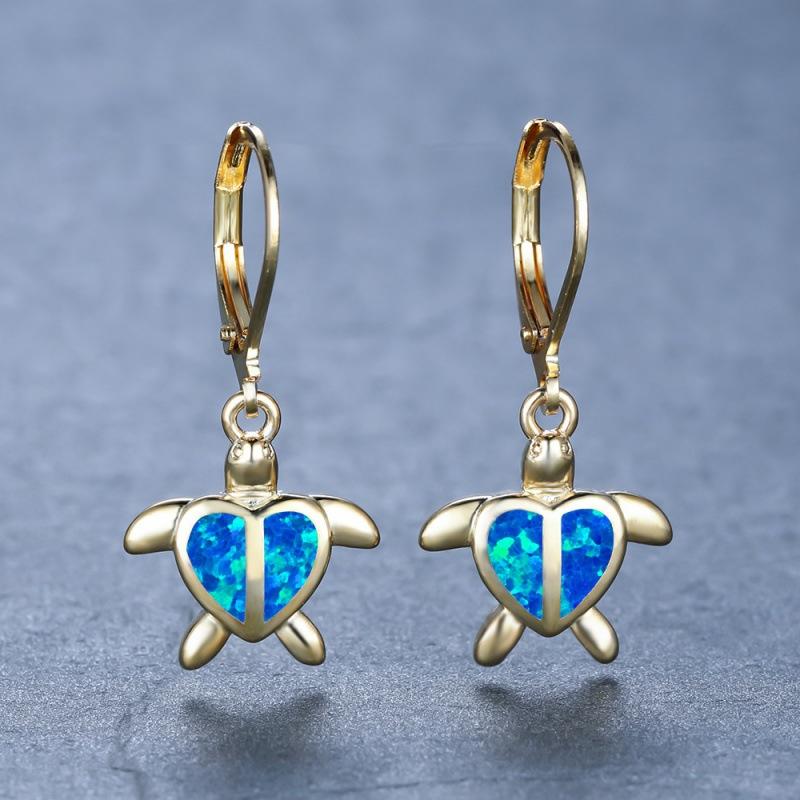 Light Luxury Gold Platinum Heart Blue and White Opal Turtle Ear Buckle Women s Hundred Pagoda Earrings