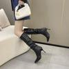 European and American pointed-toed pleated high boots women's 2025 autumn and winter thin-heeled hot girls pile boots high-heeled but knee-length bo