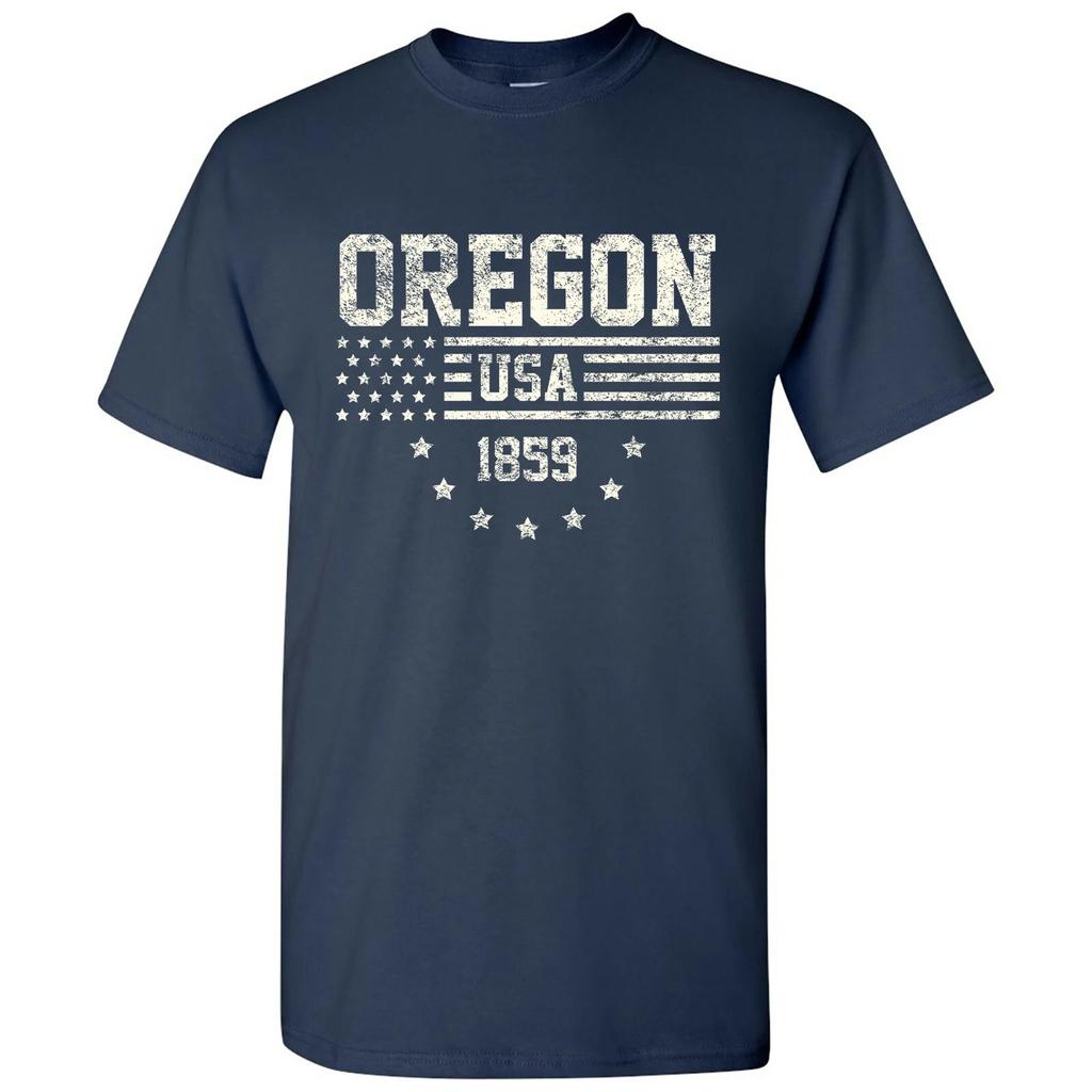 USA Flag Statehood Oregon 1859 - America Founding State Pride T Shirt - Navy