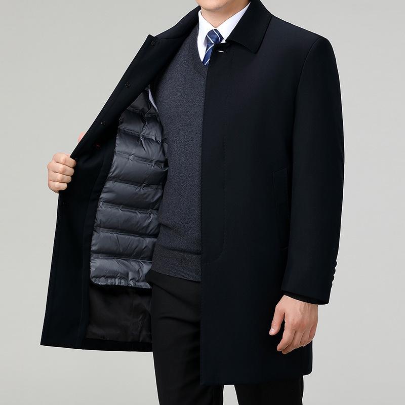Brand Men's Mid-length Down Jacket Lapel Casual Business Winter Trench Coat