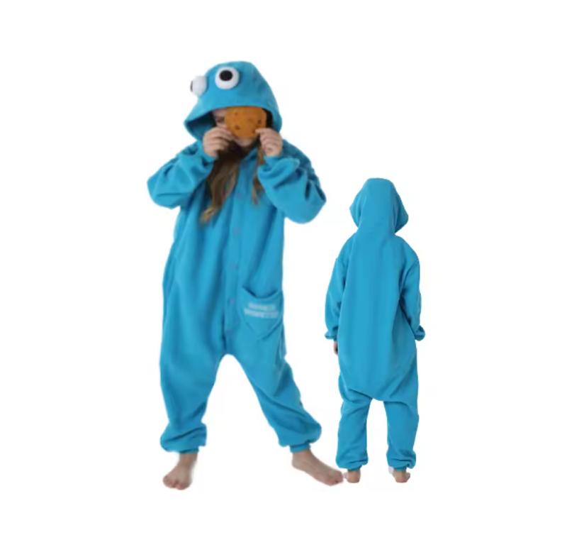 Kids Onesies Blue Monster Kigurumi Animal Pajamas Children One-Pieces Cartoon Cosplay Costume 100