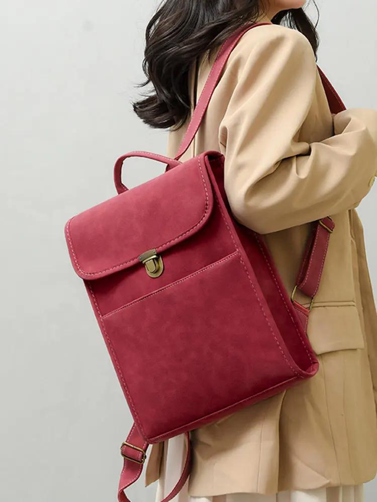 Commuting Women Backpack Matte Leather Female Shoulder Bag Vintage Student Schoolbags Travel Daypack Girls Book Computer Bag