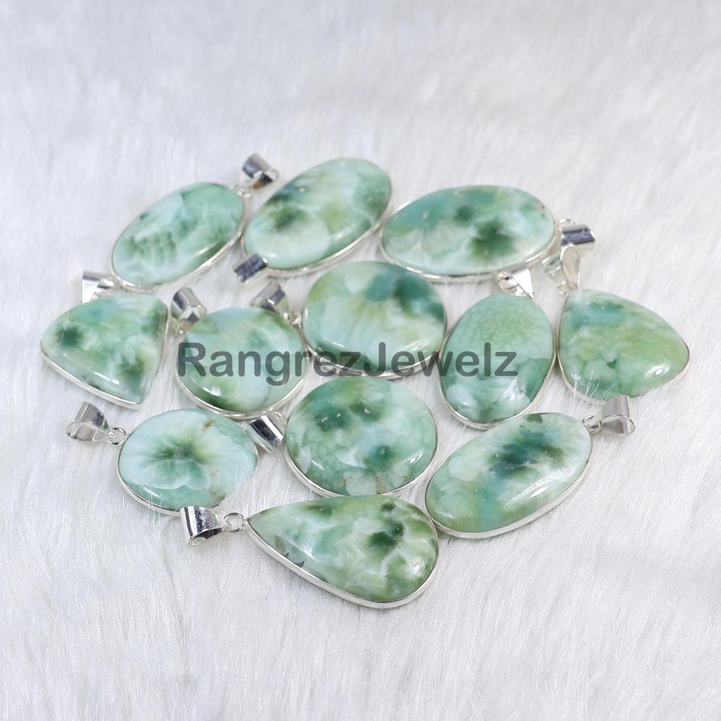 Green Smithsonite Pendant Bezel Pendant Brass Sterling Silver Pendant Hemimorphite Pendant Smithsonite Gemstone Pendant Necklace